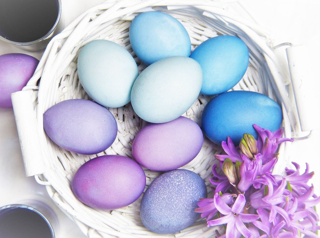 Coloured eggs in a basket Easter